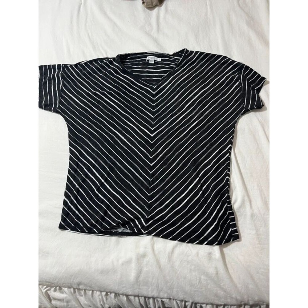 Women’s 100% linen shirt top black white chevron size large